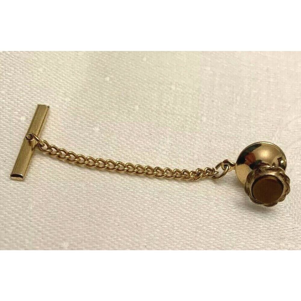 Vintage Signed Simmons Tie Tack with Chain Goldtone